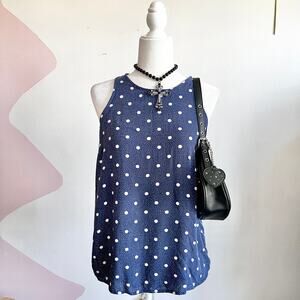 Navy Polka Dot Tank Top, Vintage-Inspired, Nautical, Classic, 90s, Retro, Medium